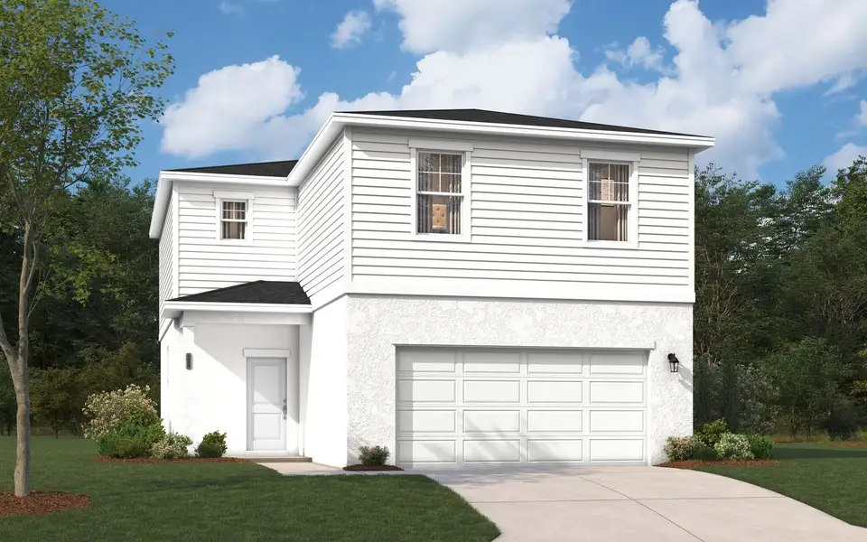 Front exterior of a new home in Oakfield Trails, Parrish, FL, highlighting curb appeal (Image 1). Front exterior of a new home in Oakfield Trails, Parrish, FL, highlighting curb appeal (Image 1).