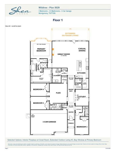 2D floor plan layout of this home in WILDTREE 60', Montgomery, TX (Image 4).