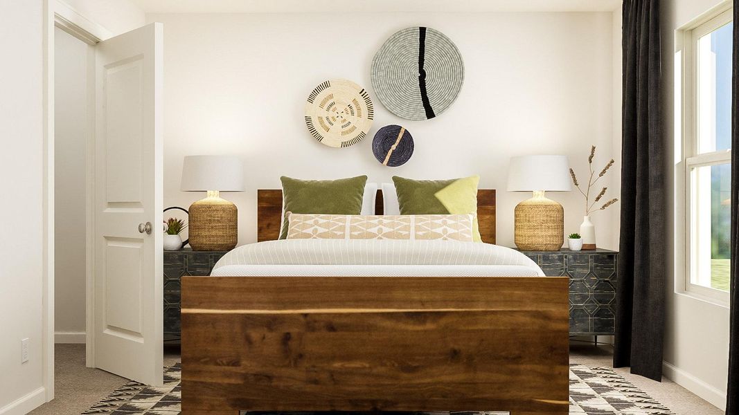 A bed with green pillows. A bed with green pillows.