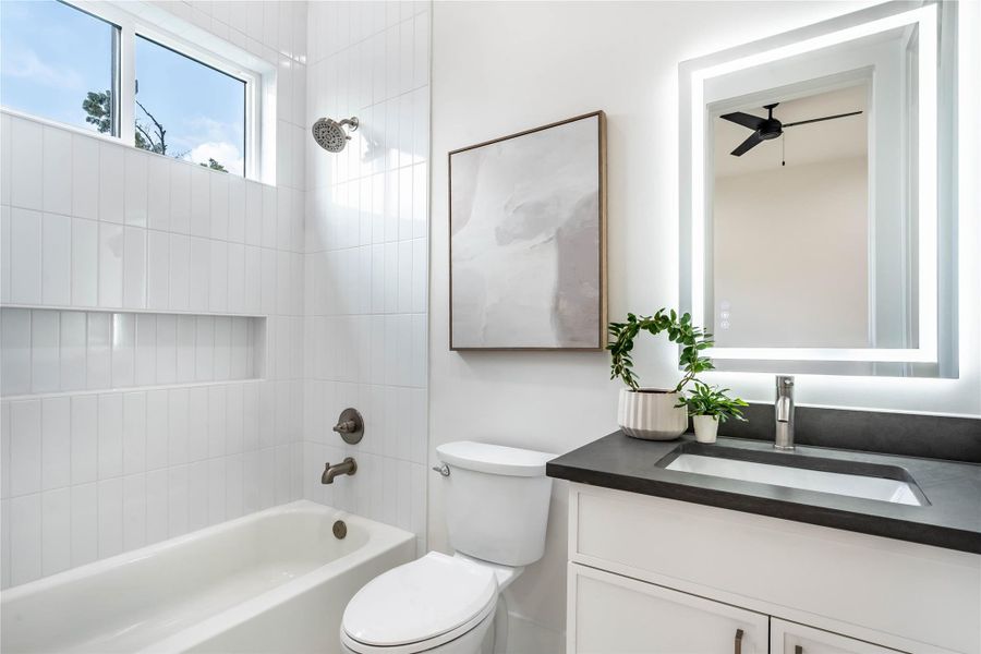 Secondary Bathroom - Estimated completion July 31, 2025. Features 3 beds, 3.5 baths, 2 car garage, private driveway, office space, backyard and stainless steel Bosch appliances. Secondary Bathroom - Estimated completion July 31, 2025. Features 3 beds, 3.5 baths, 2 car garage, private driveway, office space, backyard and stainless steel Bosch appliances.