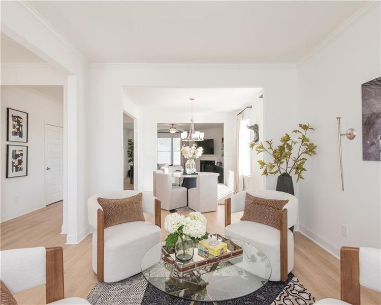 Furnished interior view inside a new home in Clark Farms, Flowery Branch (Image 9). Furnished interior view inside a new home in Clark Farms, Flowery Branch (Image 9).