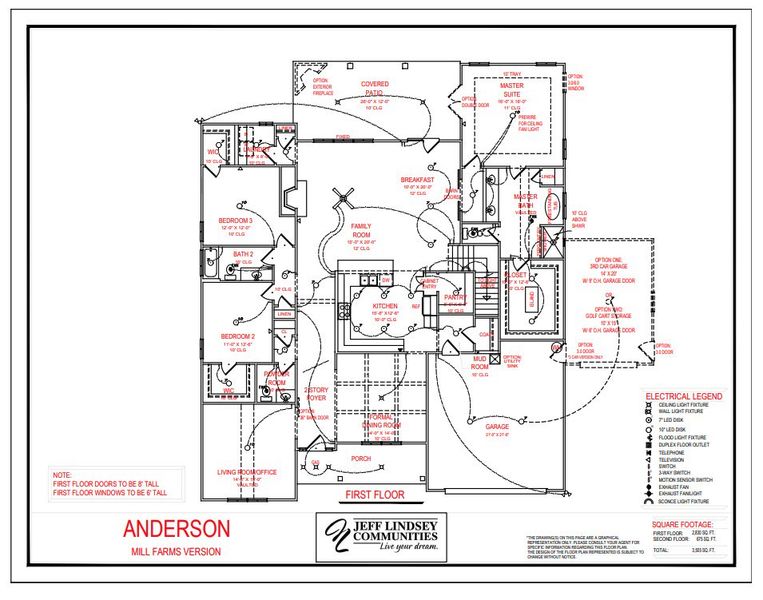 2D floor plan layout for the Anderson F by Jeff Lindsey Communities in Mill Farms, Peachtree City, GA (Image 2).