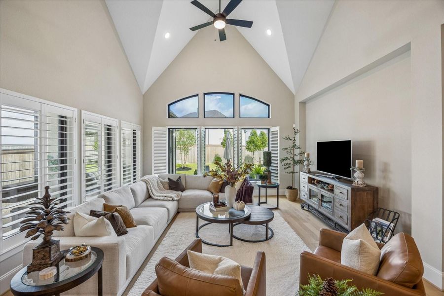 Soaring ceilings and sweeping views of your private backyard retreat will take your breath away! (17 x 17)