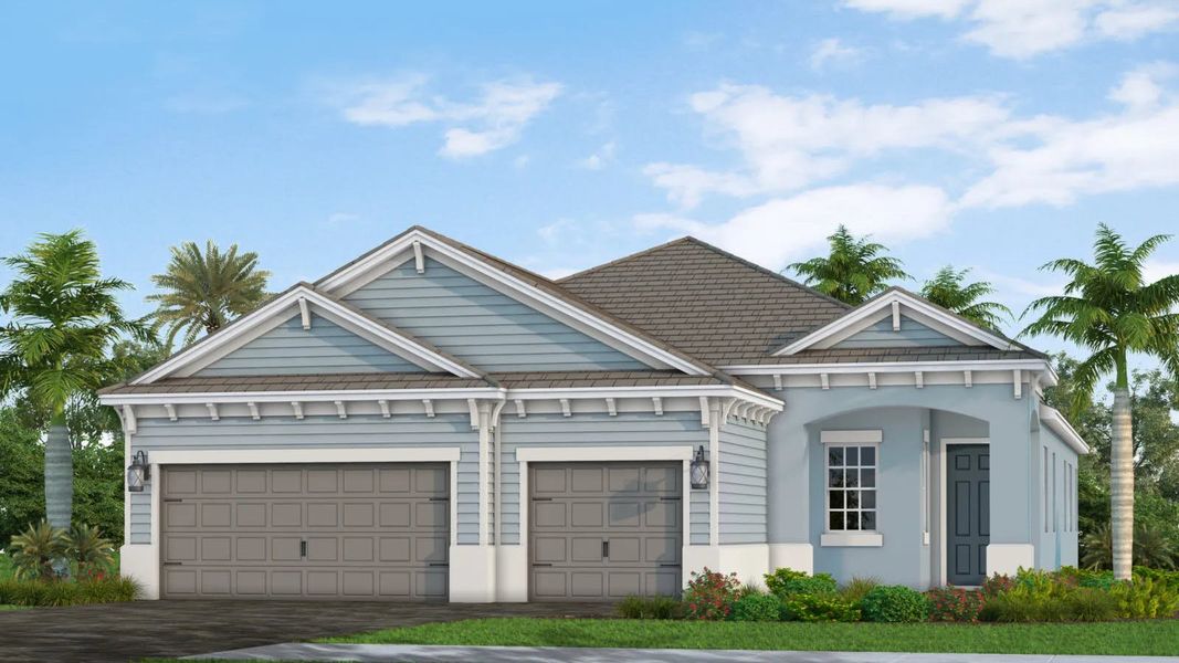 Front exterior of a new home in Boca Royale Golf and Country Club at Wellen Park, Englewood, FL, highlighting curb appeal (Image 7). Front exterior of a new home in Boca Royale Golf and Country Club at Wellen Park, Englewood, FL, highlighting curb appeal (Image 7).