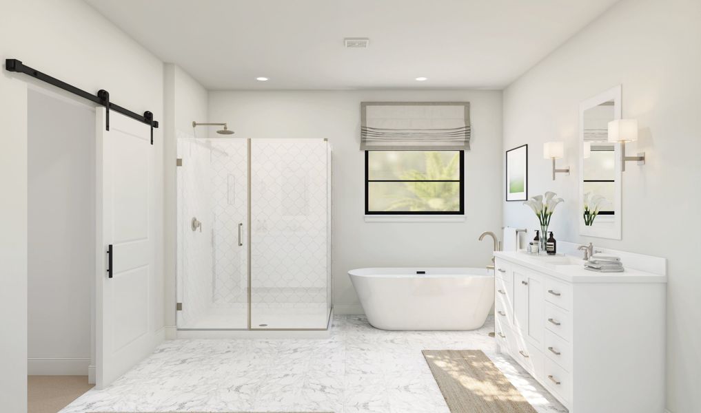 Primary bath with brushed nickel accents