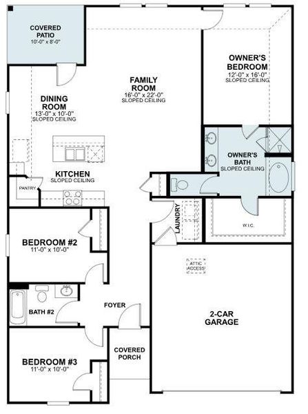 2D floor plan layout of this home in Cascades at Onion Creek, Austin, TX (Image 3).