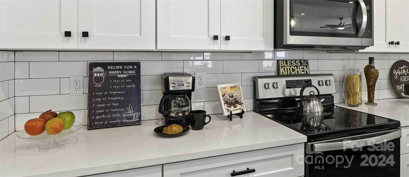 Subway tile back splash.