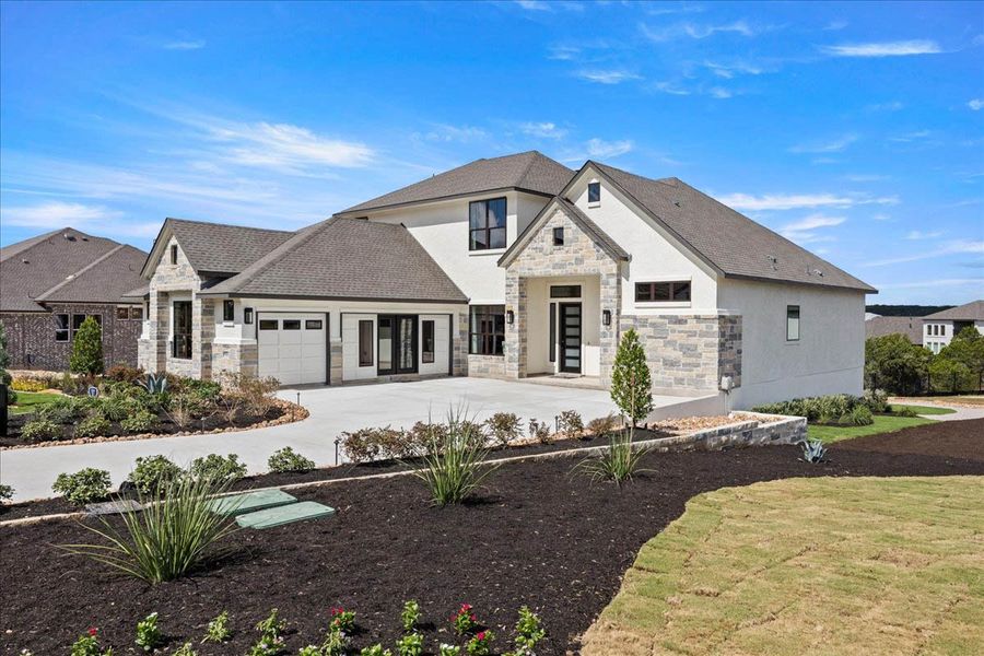 Front exterior of a new home in Sweetwater, Austin, TX, highlighting curb appeal (Image 22).