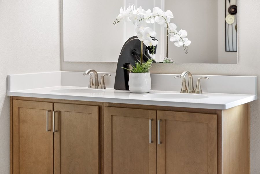 Dual-sink vanity at primary bath