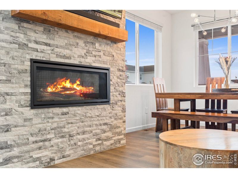 Gas fireplace, wrapped in real stone