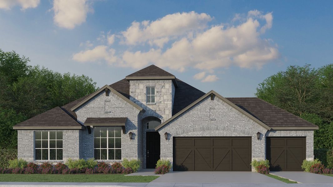 Plan 1685 Elevation C with Stone & 3rd Car Garage Plan 1685 Elevation C with Stone & 3rd Car Garage