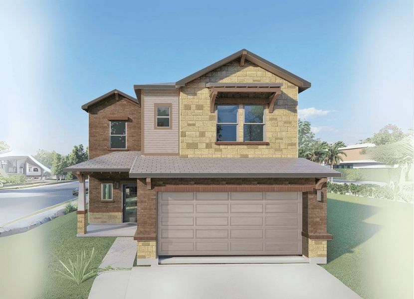 Front exterior of a new home in Morningstar, Andice, TX, highlighting curb appeal (Image 1). Front exterior of a new home in Morningstar, Andice, TX, highlighting curb appeal (Image 1).