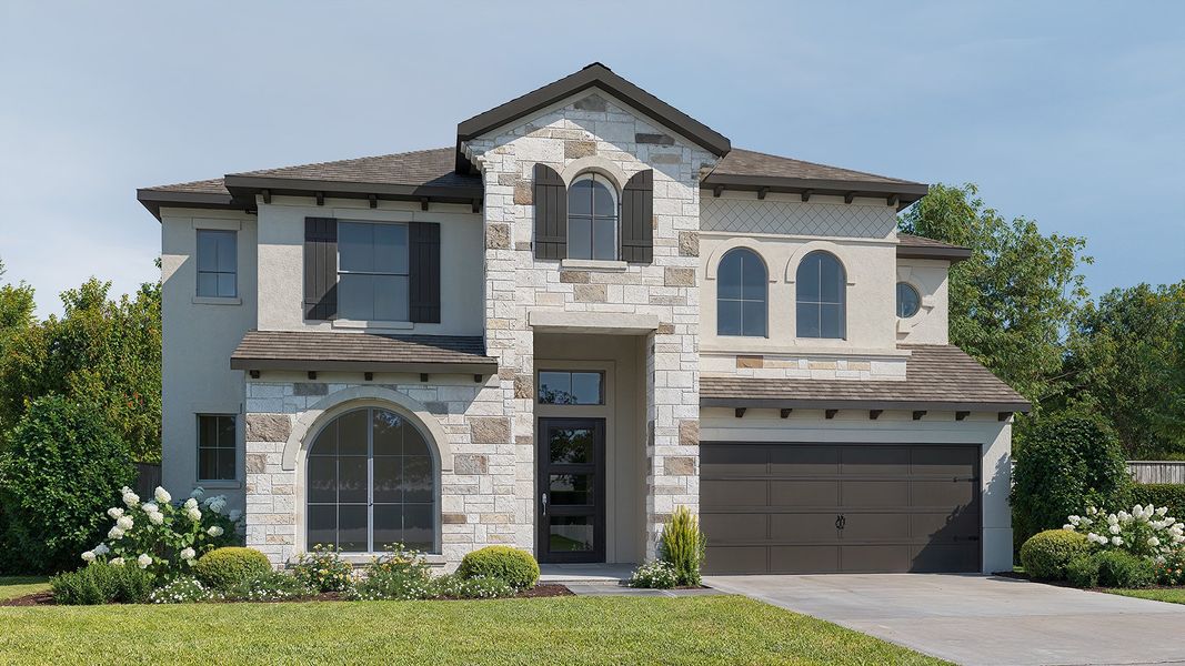 Representative exterior photo of a completed home built from the Design 3431M by Perry Homes in Artavia 55' - Valencia, Conroe, TX (Image 1). Representative exterior photo of a completed home built from the Design 3431M by Perry Homes in Artavia 55' - Valencia, Conroe, TX (Image 1).
