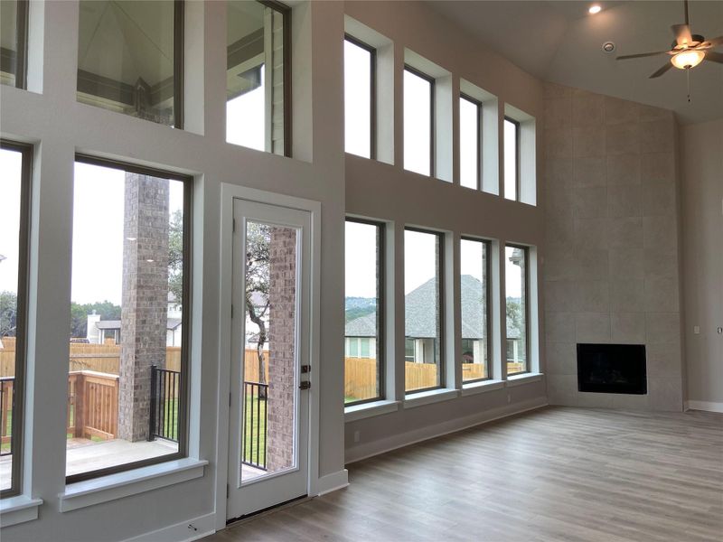 Family Room with floor to ceiling windows