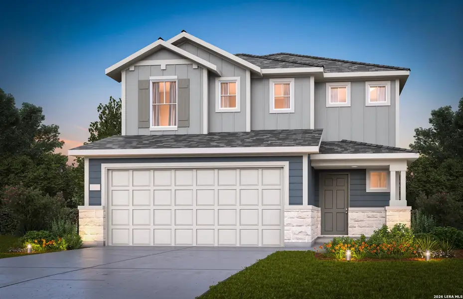 Front exterior of a new home in Corley Farms, Boerne, TX, highlighting curb appeal (Image 1). Front exterior of a new home in Corley Farms, Boerne, TX, highlighting curb appeal (Image 1).