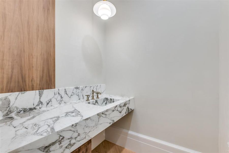 Bathroom featuring sink and wood-type flooring