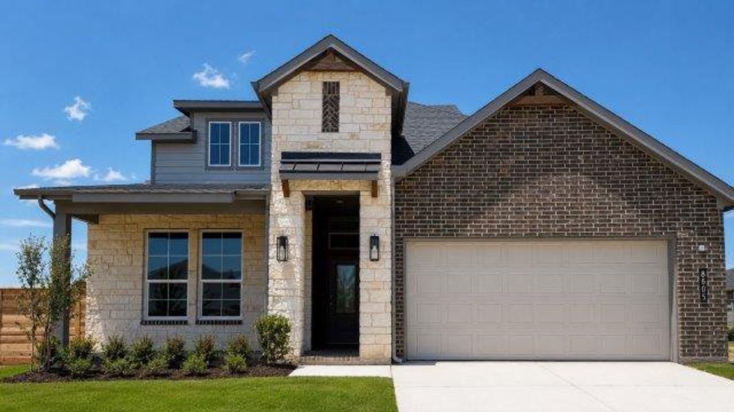 Front exterior of a new home in Treeline, Justin, TX, highlighting curb appeal (Image 1). Front exterior of a new home in Treeline, Justin, TX, highlighting curb appeal (Image 1).