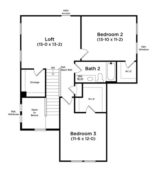 2D floor plan layout for the Freesia by DRB Homes in Pleasant Falls, Moore, SC (Image 3).