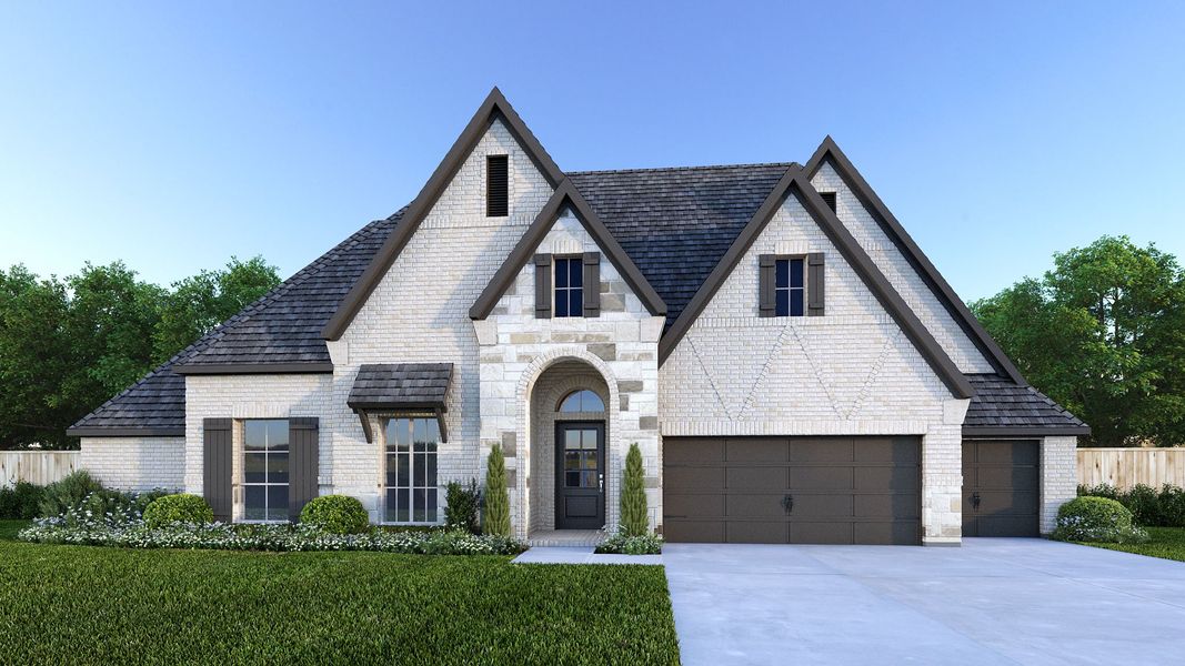 Representative exterior photo of a completed home built from the 3478W by Perry Homes in Lakes of Cane Island, Katy, TX (Image 9).