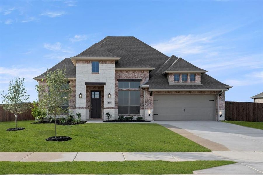 Front exterior of a new home in Coyote Crossing, Godley, TX, highlighting curb appeal (Image 1). Front exterior of a new home in Coyote Crossing, Godley, TX, highlighting curb appeal (Image 1).