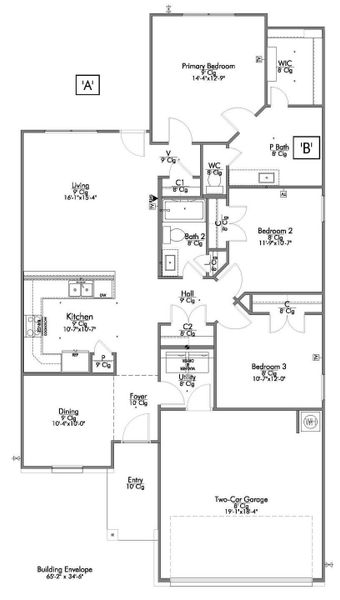 2D floor plan layout for the The 1443 by Stylecraft Builders in Sterling Ridge, Huntsville, TX (Image 2).