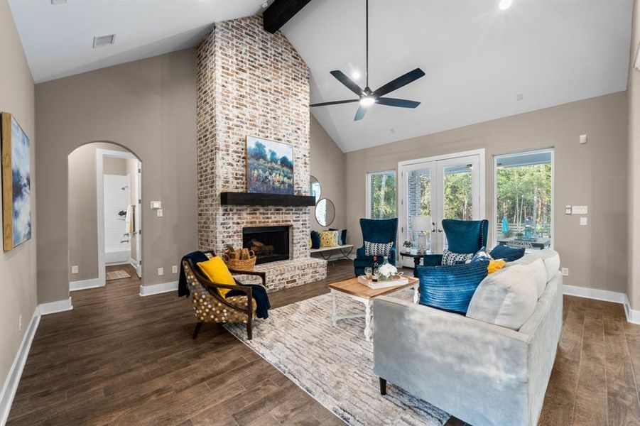 Imagine a roaring wood fire in this beautiful gas fireplace which anchors this open-concept family room, kitchen, dining room and flex room. Beautiful, oversized windows to bring in Mother Nature!