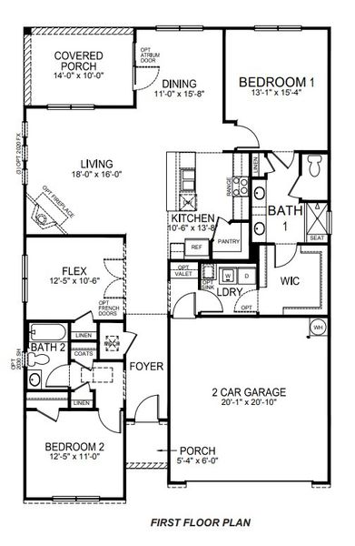 2D floor plan layout for the BRISTOL by D.R. Horton in Cottonwood Ridge, Piedmont, SC (Image 3).