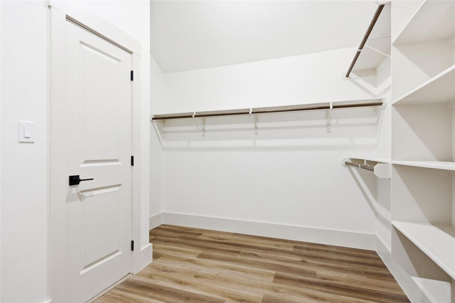 Spacious closet with light wood finished floors