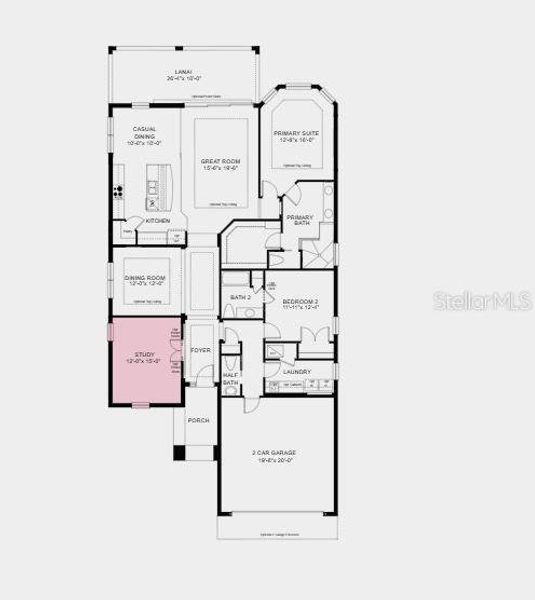Structural options added include: Study in place of flex, pocket sliding glass door at gathering room, 8' interior doors, and tray ceilings at primary suite, gathering room and formal dining.