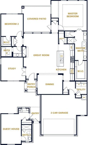 2D floor plan layout of this home in Parmer Ranch Cottages, Georgetown, TX (Image 1).