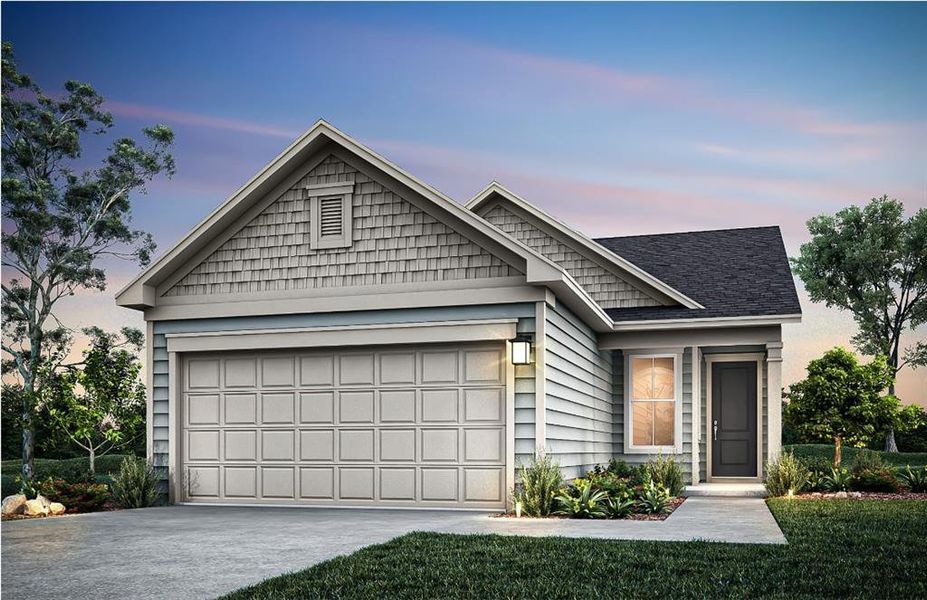 Front exterior of a new home in Sun City Peachtree, Griffin, GA, highlighting curb appeal (Image 1). Front exterior of a new home in Sun City Peachtree, Griffin, GA, highlighting curb appeal (Image 1).