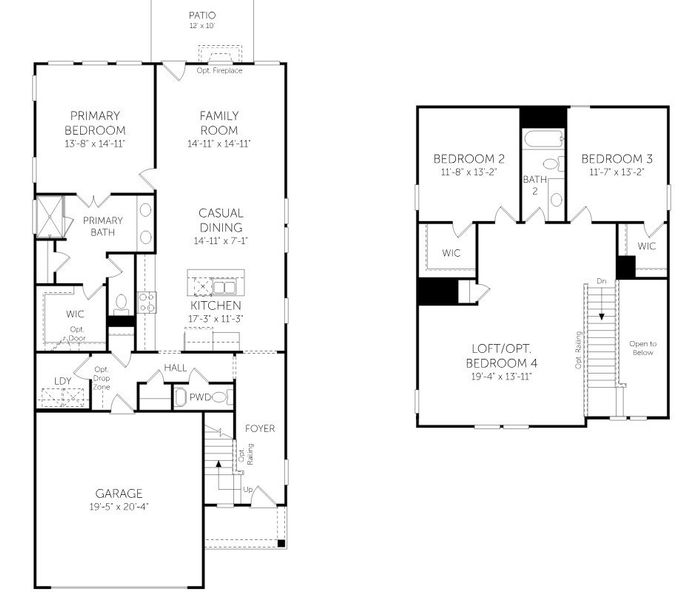 2D floor plan layout for the Birmingham - Single Family Homes by Dream Finders Homes in Abbey Walk, Moncks Corner, SC (Image 3).