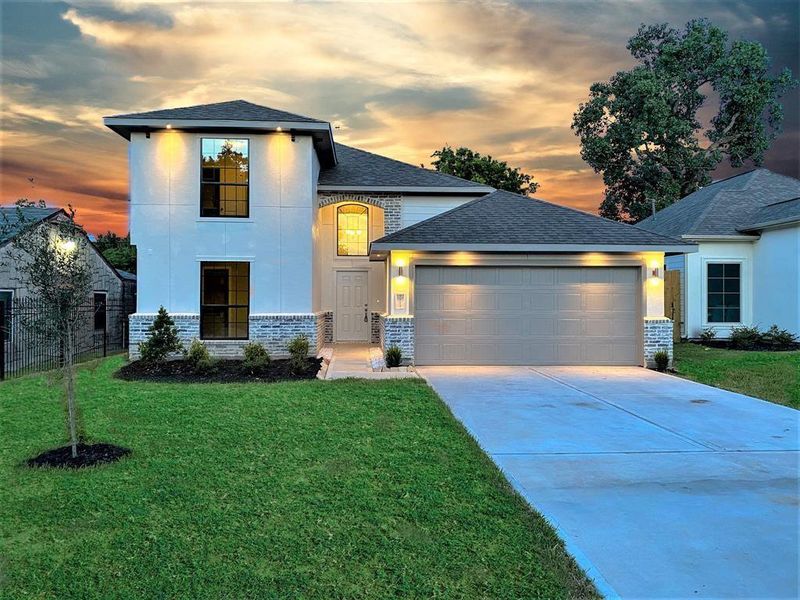 Front exterior of a new home in , Houston, TX, highlighting curb appeal (Image 1). Front exterior of a new home in , Houston, TX, highlighting curb appeal (Image 1).