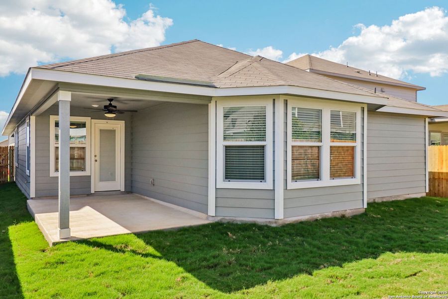 Exterior details and patio area of a home in Estancia Ranch - Premier Series, San Antonio (Image 23).
