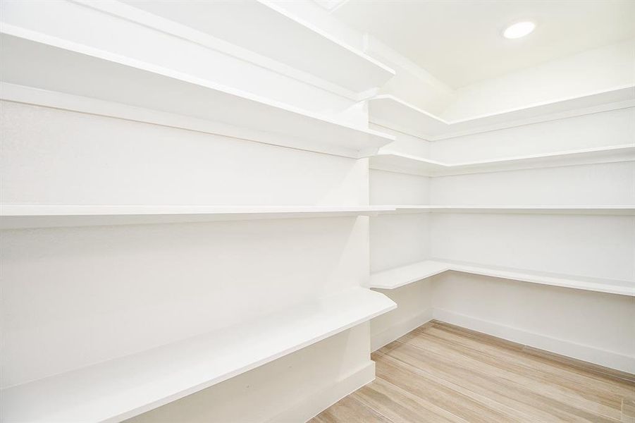 View of the walk-in kitchen pantry.