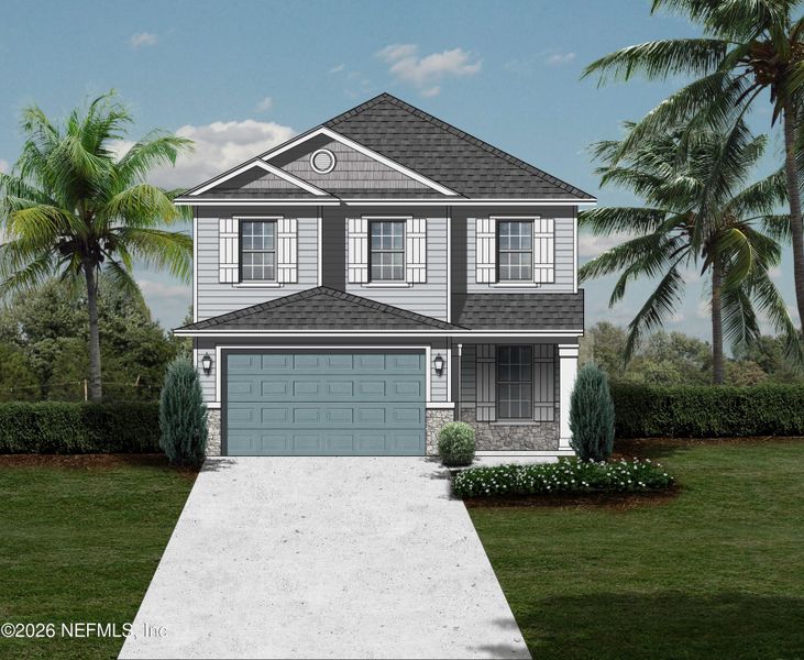 Front exterior of a new home in , St. Augustine, FL, highlighting curb appeal (Image 1). Front exterior of a new home in , St. Augustine, FL, highlighting curb appeal (Image 1).