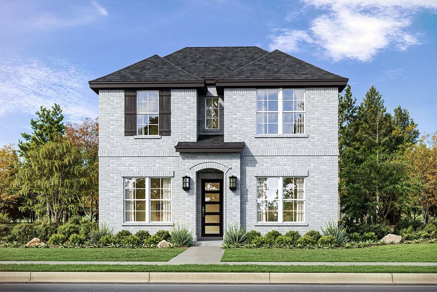 Representative exterior photo of a completed home built from the Mirella by Landon Homes in Fields - East Village, Frisco, TX (Image 1). Representative exterior photo of a completed home built from the Mirella by Landon Homes in Fields - East Village, Frisco, TX (Image 1).