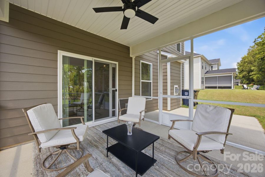 Screened in porch with ceiling fan