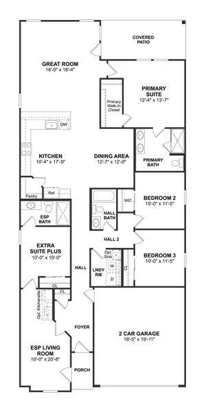 2D floor plan layout for the Orinoco II ESP by K. Hovnanian® Homes in The Hills of Town Creek, Montgomery, TX (Image 3). 2D floor plan layout for the Orinoco II ESP by K. Hovnanian® Homes in The Hills of Town Creek, Montgomery, TX (Image 3).