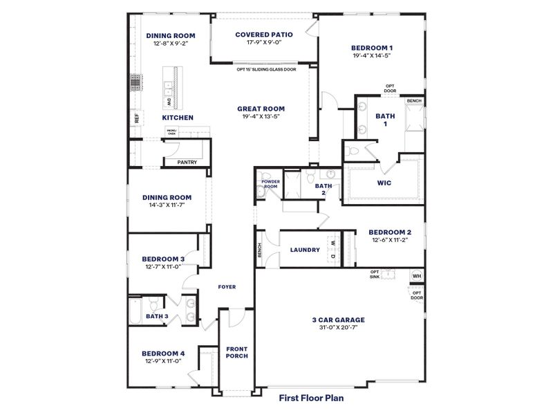 2D floor plan layout for the Willow by D.R. Horton in The Ridge at Stone Butte, Phoenix, AZ (Image 3).