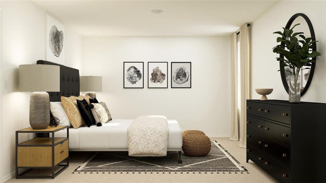 Carpeted bedroom with baseboards Carpeted bedroom with baseboards