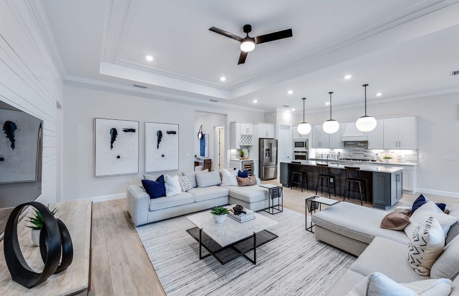 Connected living and dining spaces