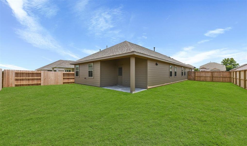 Covered patio in backyard