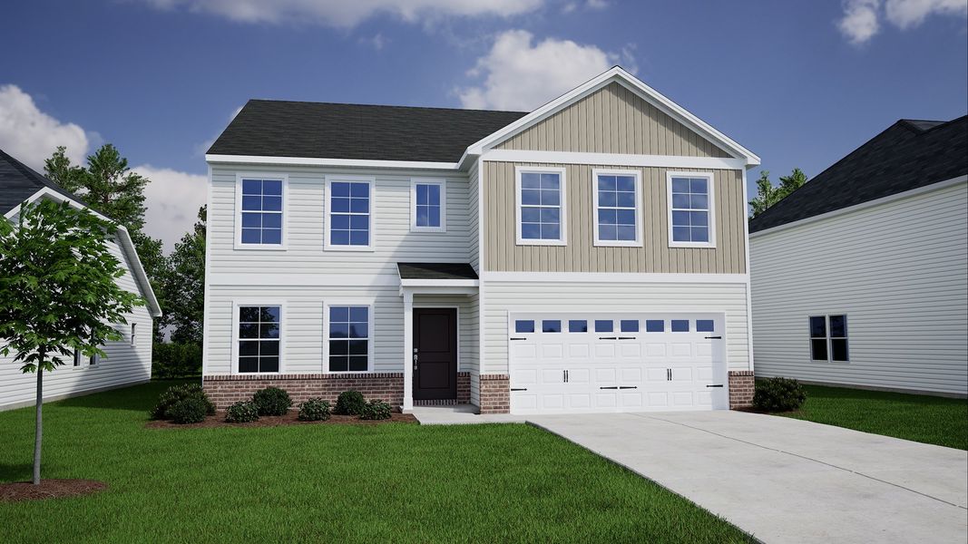 Representative exterior photo of a completed home built from the Wilkinson - Genesis Value Collection by Mungo Homes in Ellington, Elgin, SC (Image 2). Representative exterior photo of a completed home built from the Wilkinson - Genesis Value Collection by Mungo Homes in Ellington, Elgin, SC (Image 2).