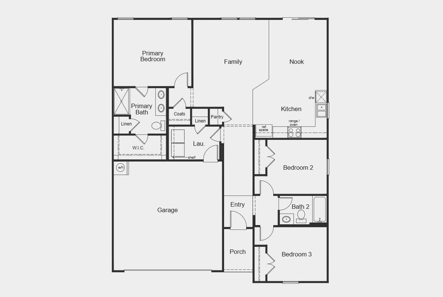 2D floor plan layout for the 1445 by KB Home in Cottages at Clovis Point, Kings Mountain, NC (Image 3).