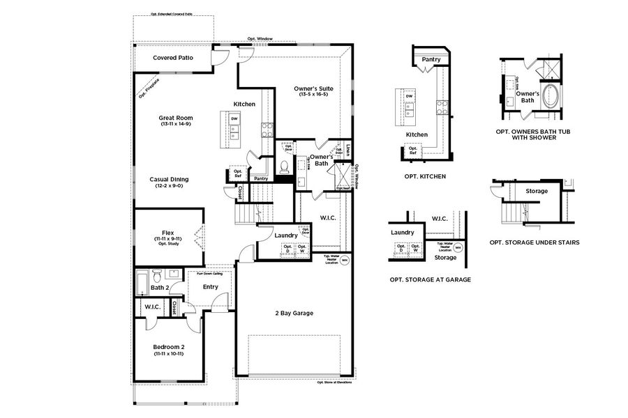 2D floor plan layout for the Meyerson by DRB Homes in Spring Creek, Taylor, TX (Image 3).