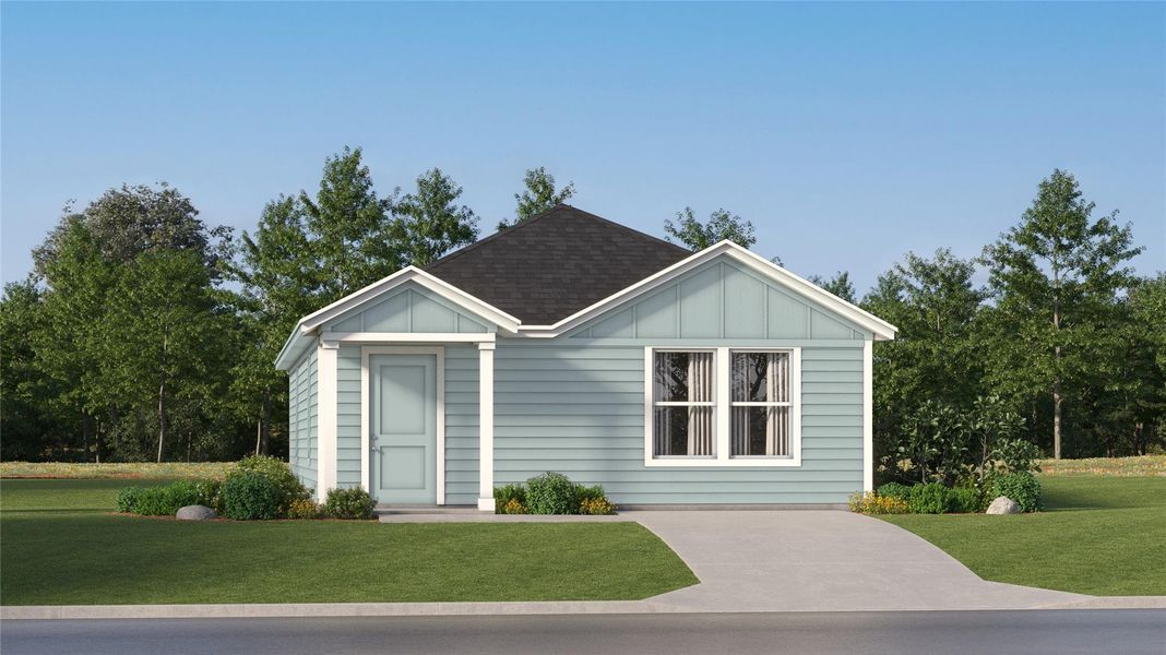 Front exterior of a new home in River Bridge Ranch, San Marcos, TX, highlighting curb appeal (Image 20).