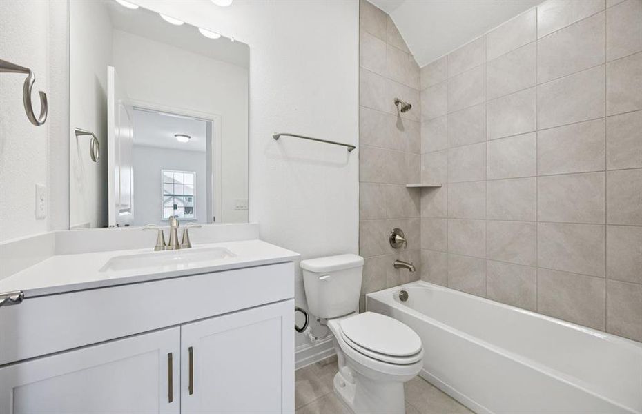 Upgraded secondary bath with elegant finishes Upgraded secondary bath with elegant finishes