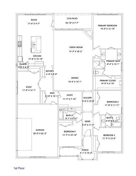 2D floor plan layout of this home in Sweetgrass, Haslet, TX (Image 1).