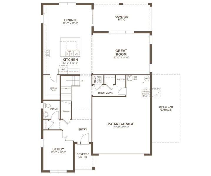 2D floor plan layout for the Sage by Richmond American Homes in Estates at Rivers Edge, Parrish, FL (Image 3).